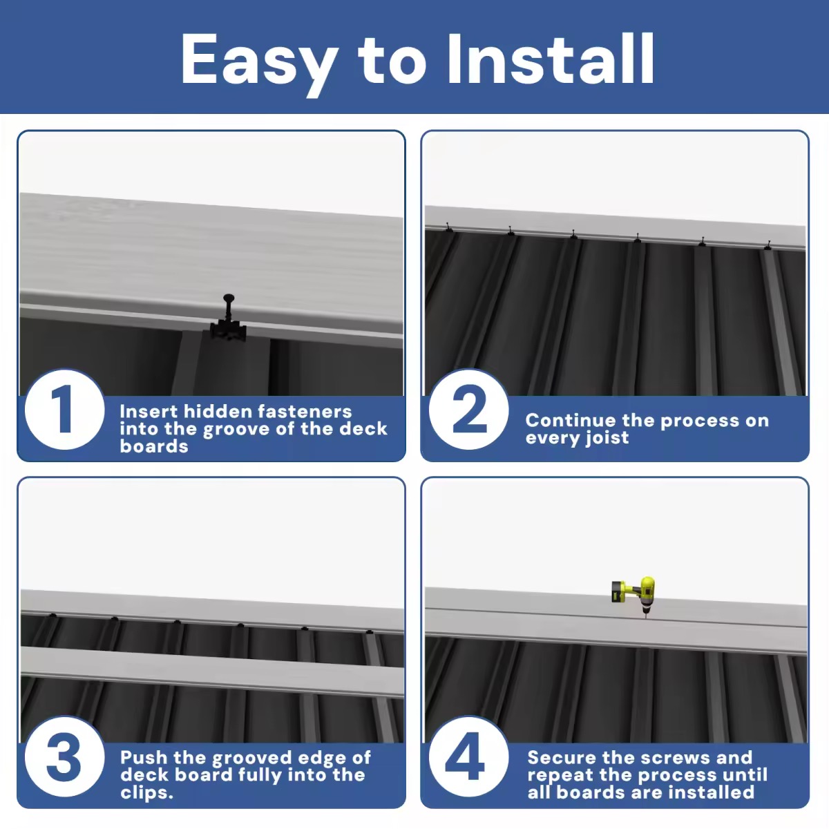 Emayuu 100 PCS Hidden Deck Fasteners for Composite Decking Board,Composite Deck Clips & Plastic Hidden Fasteners with Metal Screws & 2pcs torx bits,Universal Plastic Clips for Deck Boards DE06