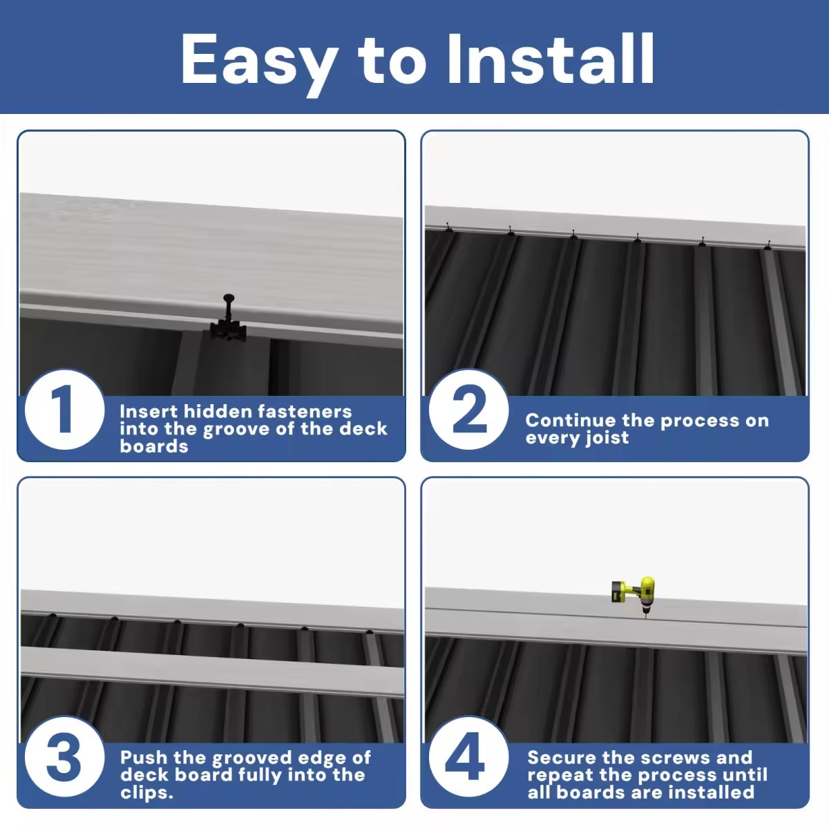 Emayuu 100 PCS Hidden Deck Fasteners for Composite Decking Board,Composite Deck Clips & Plastic Hidden Fasteners with Metal Screws & 2pcs torx bits,Universal Plastic Clips for Deck Boards DE06