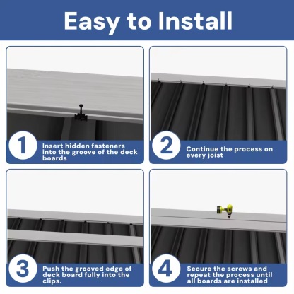 Emayuu 100 PCS Hidden Deck Fasteners for Composite Decking Board,Composite Deck Clips & Plastic Hidden Fasteners with Metal Screws & 2pcs torx bits,Universal Plastic Clips for Deck Boards DE06