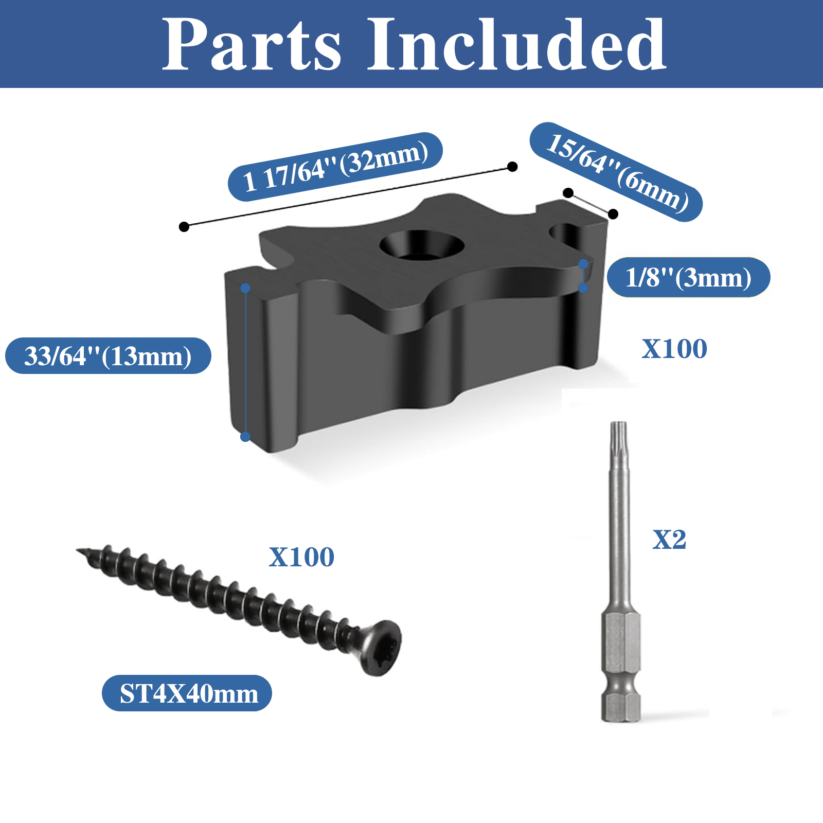 Emayuu 100 PCS Hidden Deck Fasteners for Composite Decking Board,Composite Deck Clips & Plastic Hidden Fasteners with Metal Screws & 2pcs torx bits,Universal Plastic Clips for Deck Boards DE06