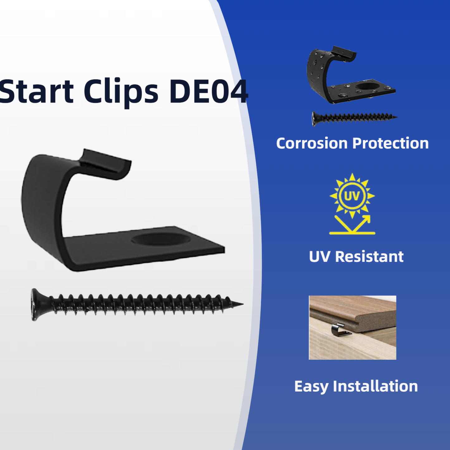 50 PCS Deck Start Clips for Composite Decking Board,Composite Deck Clips & 304 Stainless Steel Clilps with Metal Screws & 2pcs torx bits, Durable Clips for Deck Boards DE05