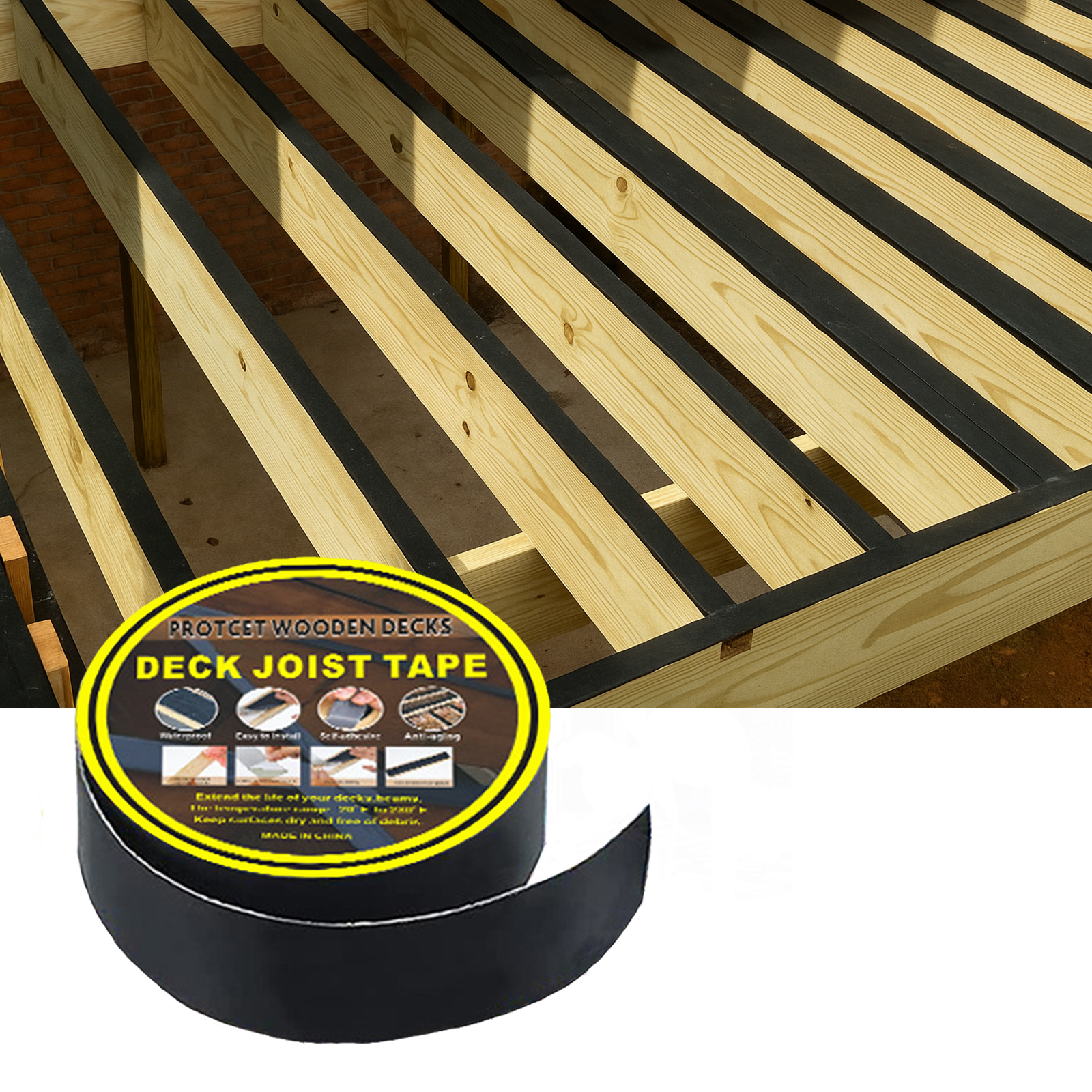 Emayuu Deck Joist Tape for Decking 2" x 50' – 1 Roll Waterproof Butyl Joist Flashing Tape for Deck Beams, Joists. Self-Adhesive, UV Resistant, Anti-Rot, 2” Wide Deck Tape DE04-Emayuu