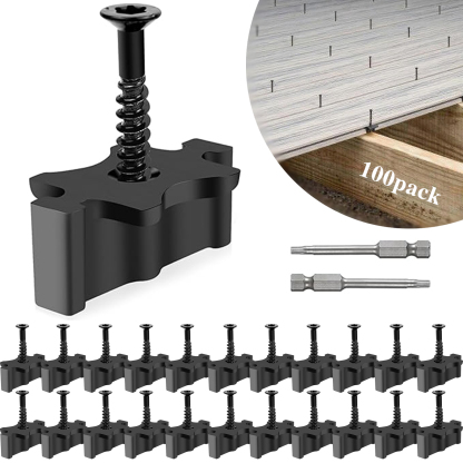 Emayuu 100 PCS Hidden Deck Fasteners for Composite Decking Board,Composite Deck Clips & Plastic Hidden Fasteners with Metal Screws & 2pcs torx bits,Universal Plastic Clips for Deck Boards DE06-Emayuu