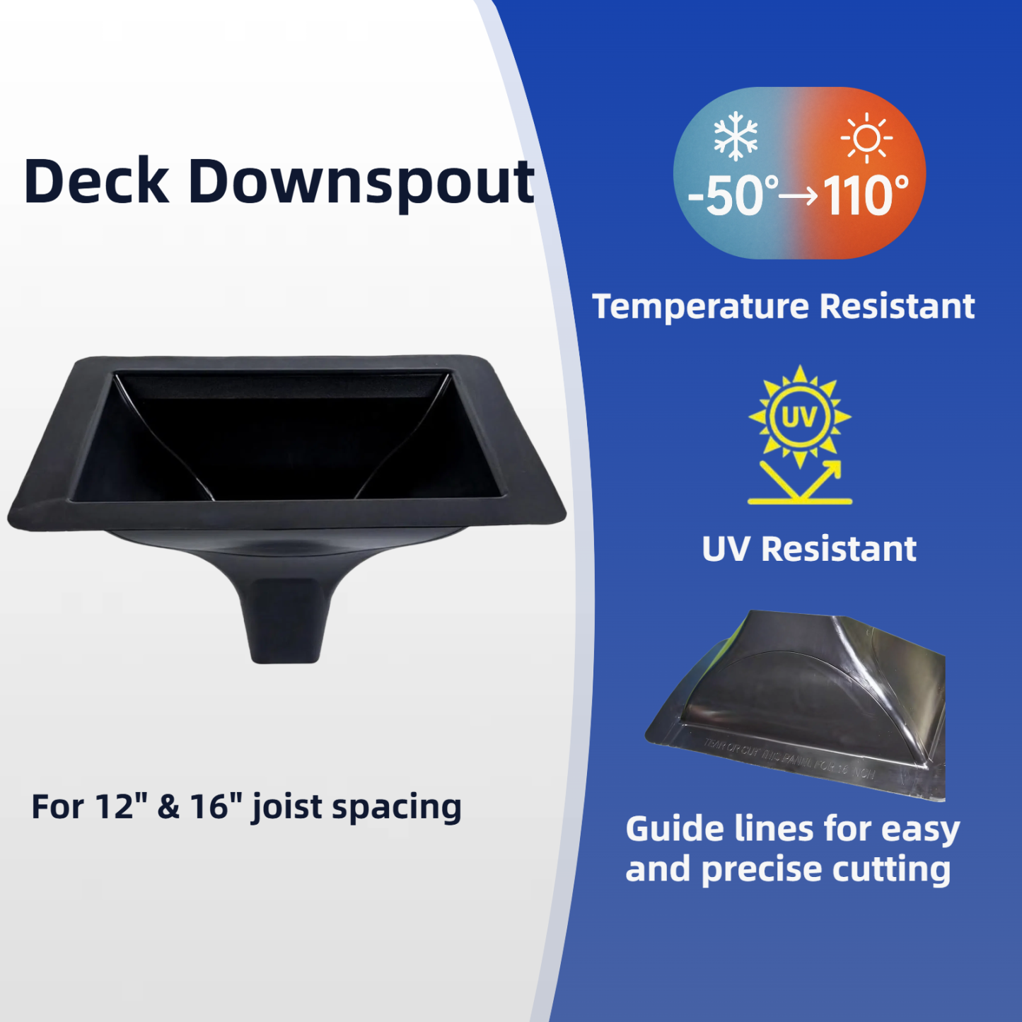 Emayuu Black downspouts for Under Deck Drainage System, PE Deck downspouts Use for 12"&16" Joist Spacing DE01