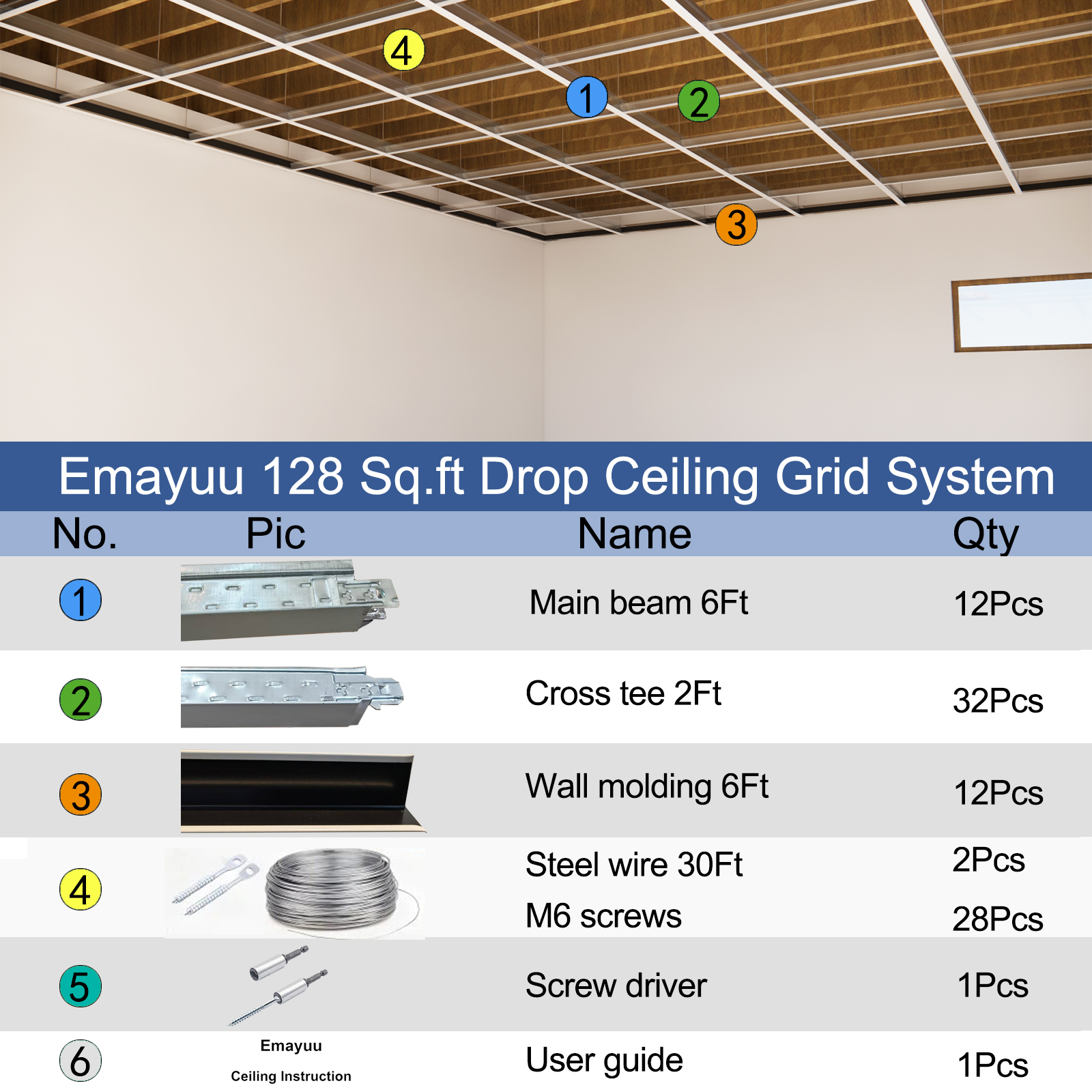 White Galvanized Drop Ceiling Grid kit for Basement Living Room Kitchen Bathroom Lobby