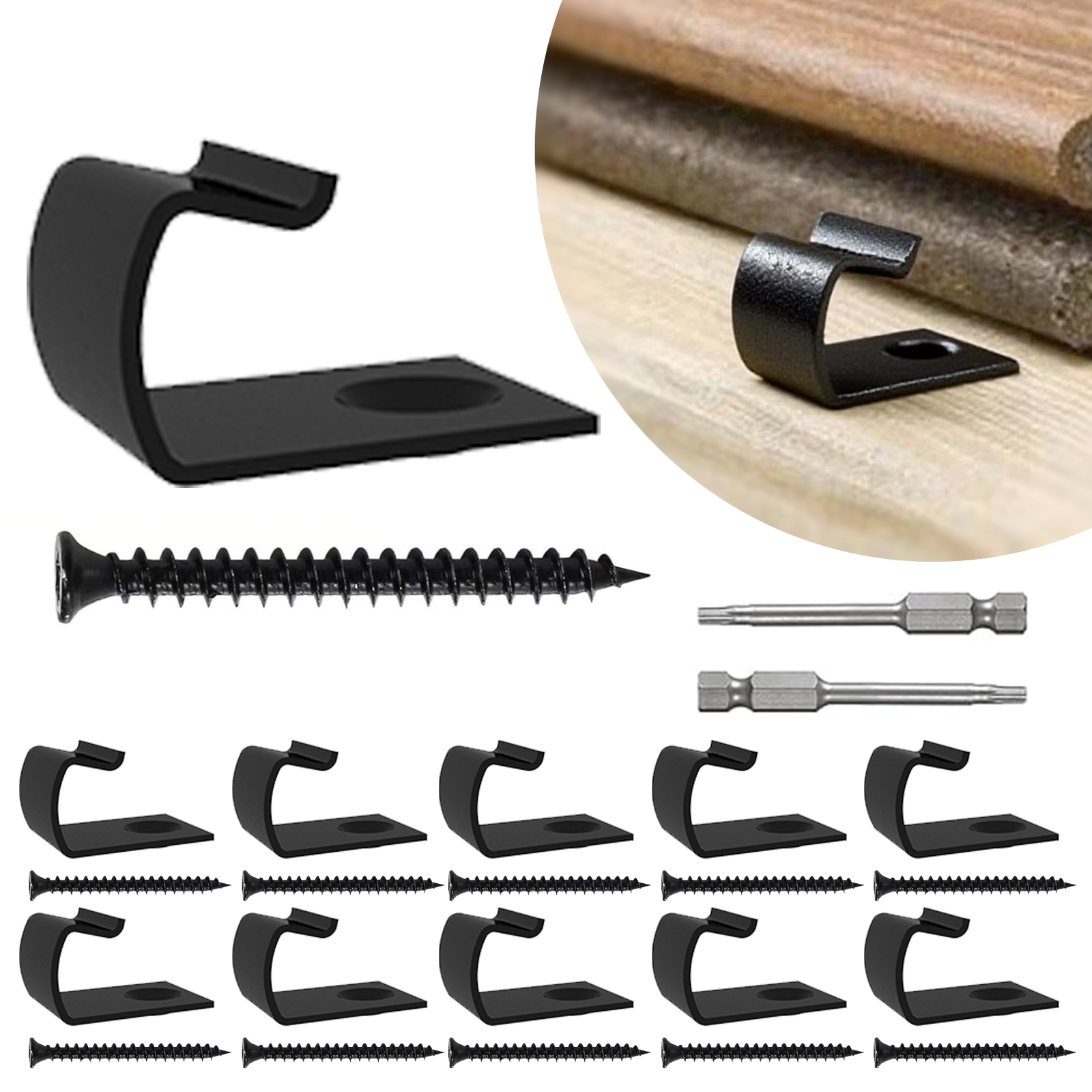 50 PCS Deck Start Clips for Composite Decking Board,Composite Deck Clips & 304 Stainless Steel Clilps with Metal Screws & 2pcs torx bits, Durable Clips for Deck Boards DE05