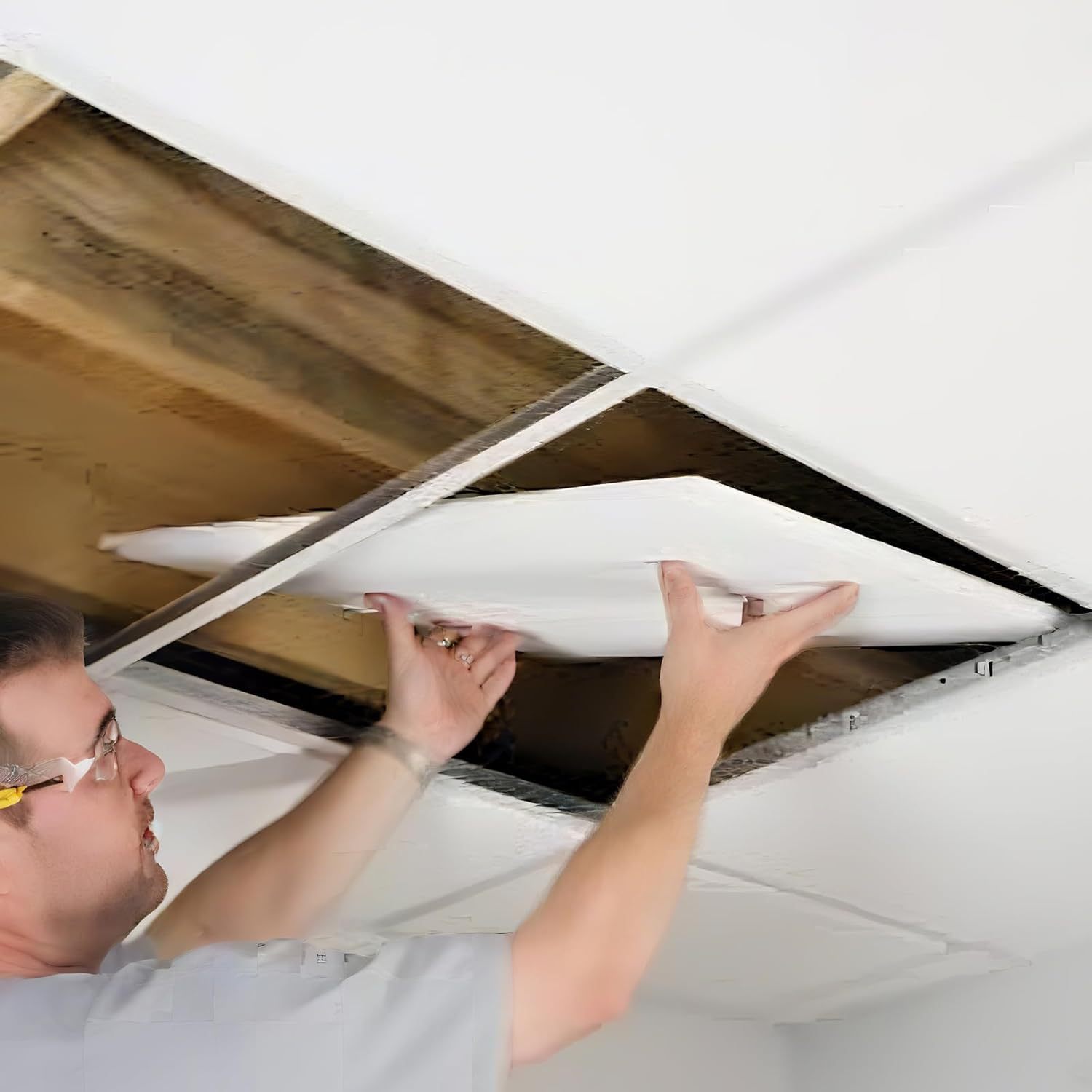 64 SQ FT White Galvanized Drop Ceiling Grid kit for Basement Living Room Kitchen Bathroom Lobby -White-Emayuu