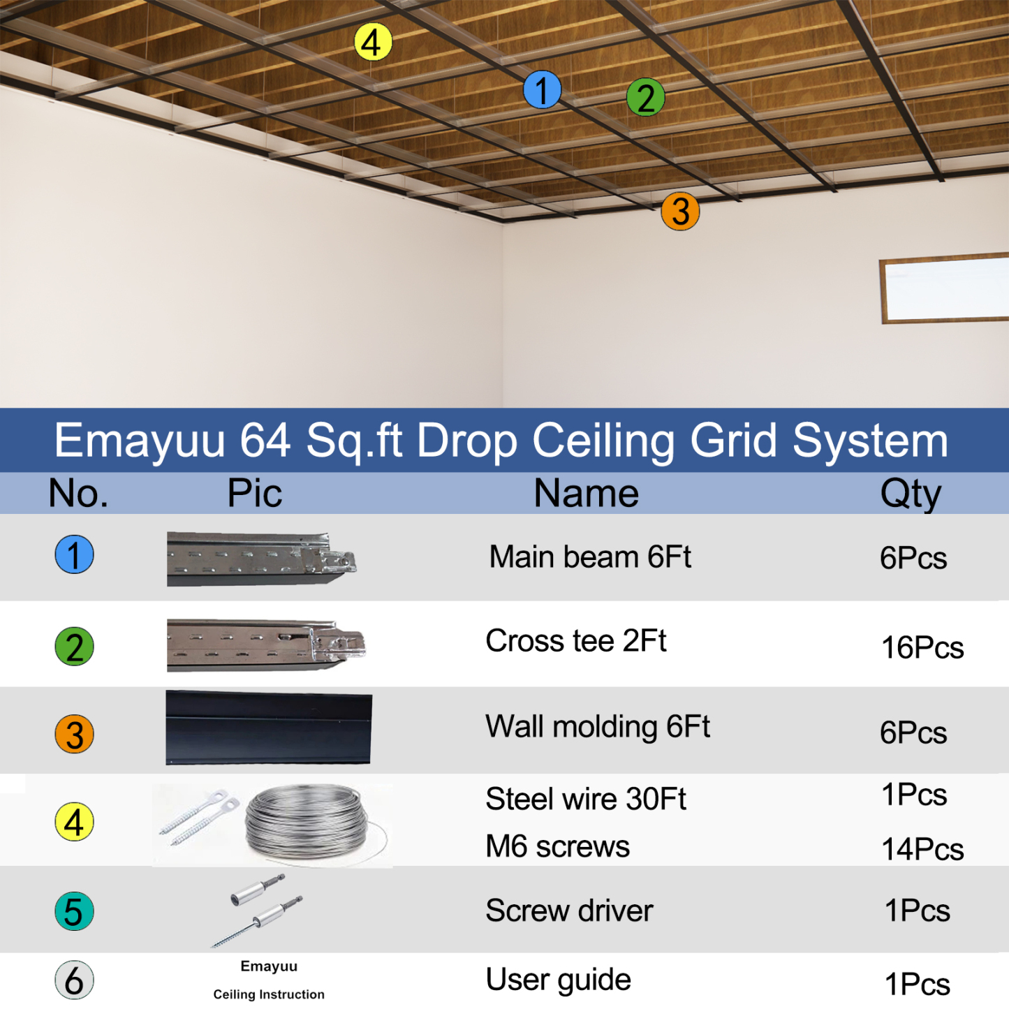 64 SQ FT Black Galvanized Drop Ceiling Grid kit for Basement Living Room Kitchen Bathroom Lobby -Black-Emayuu