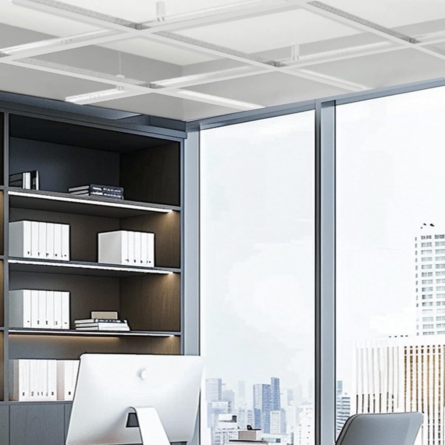 64 SQ FT White Galvanized Drop Ceiling Grid kit for Basement Living Room Kitchen Bathroom Lobby -White-Emayuu