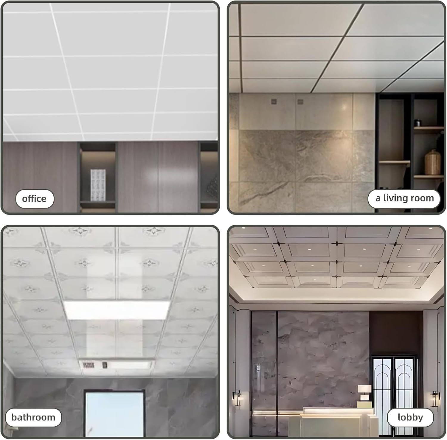 64 SQ FT White Galvanized Drop Ceiling Grid kit for Basement Living Room Kitchen Bathroom Lobby -White-Emayuu