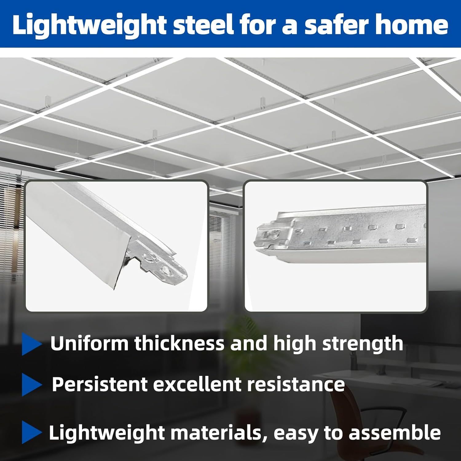 Black Galvanized Drop Ceiling Grid kit for Basement Living Room Kitchen Bathroom Lobby 