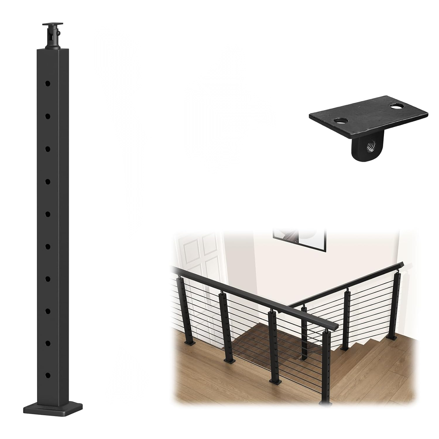 Hetus 36"x2x2 Black Stainless Steel Top Mount Post, Angle line post P-BSAS