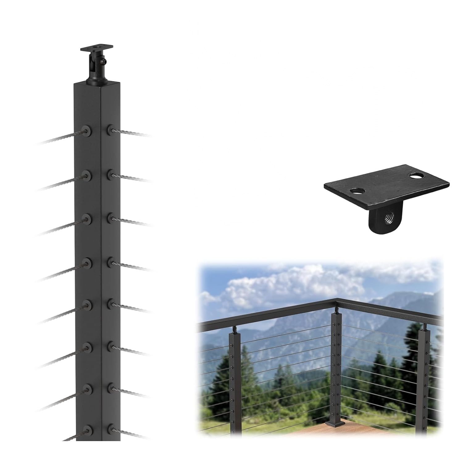 Hetus 36"x2x2 Black Stainless Steel Top Mount Post, Corner post P-BSTS