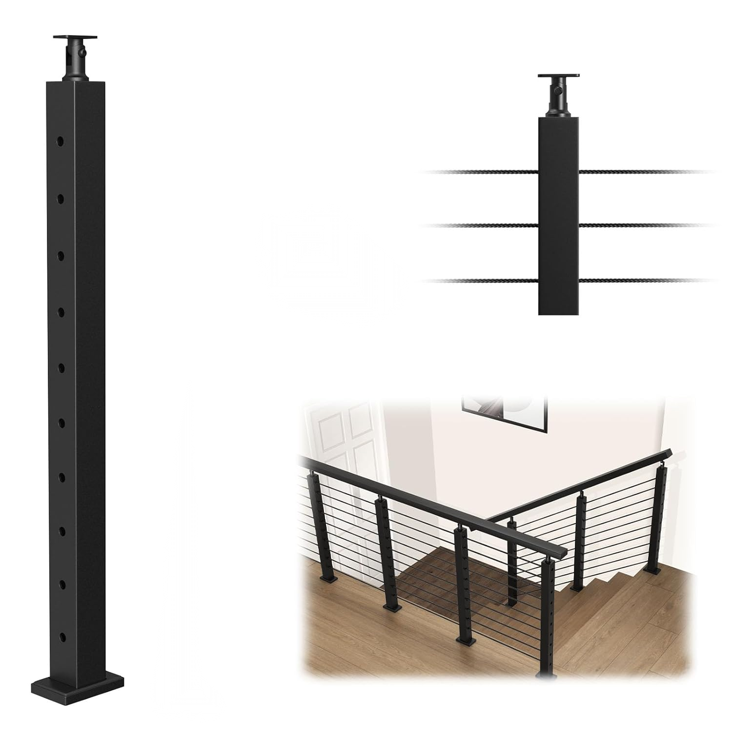 Hetus 36"x2x2 Black Stainless Steel Top Mount Post, Level line post P-BSDS