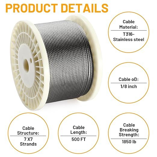 Hetus T316 1/8" Stainless Steel Cable W-B