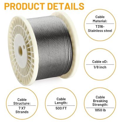 Hetus T316 1/8" Stainless Steel Cable W-B