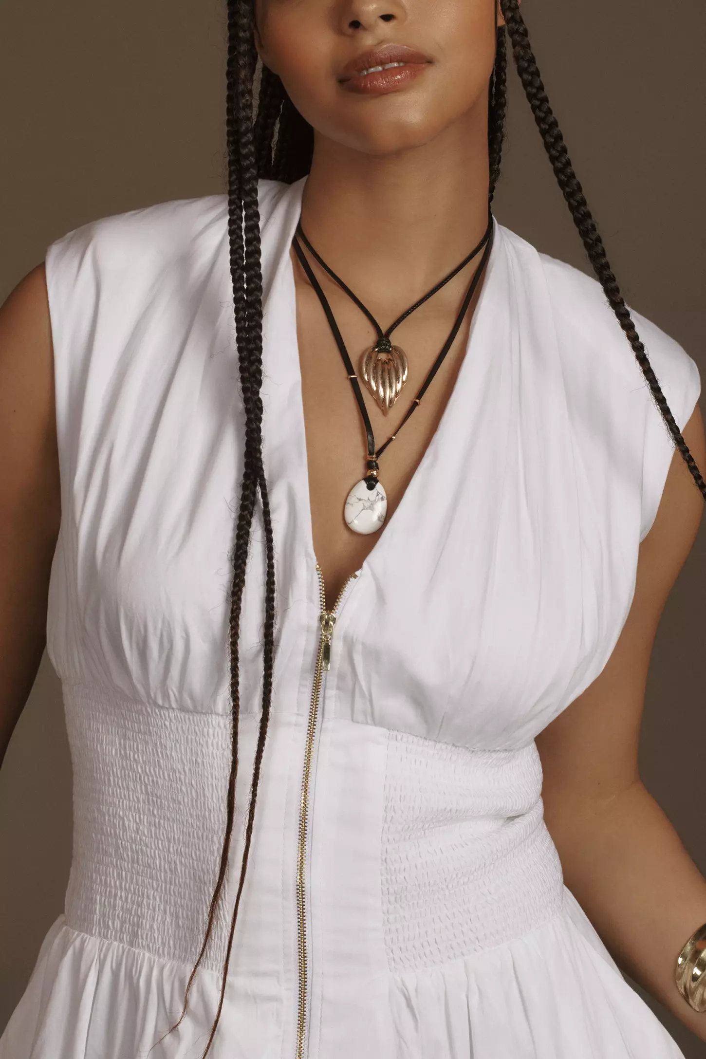 Cap-Sleeve Smocked Front-Zip Shirt Dress(BUY 2 FREE SHIPPING)