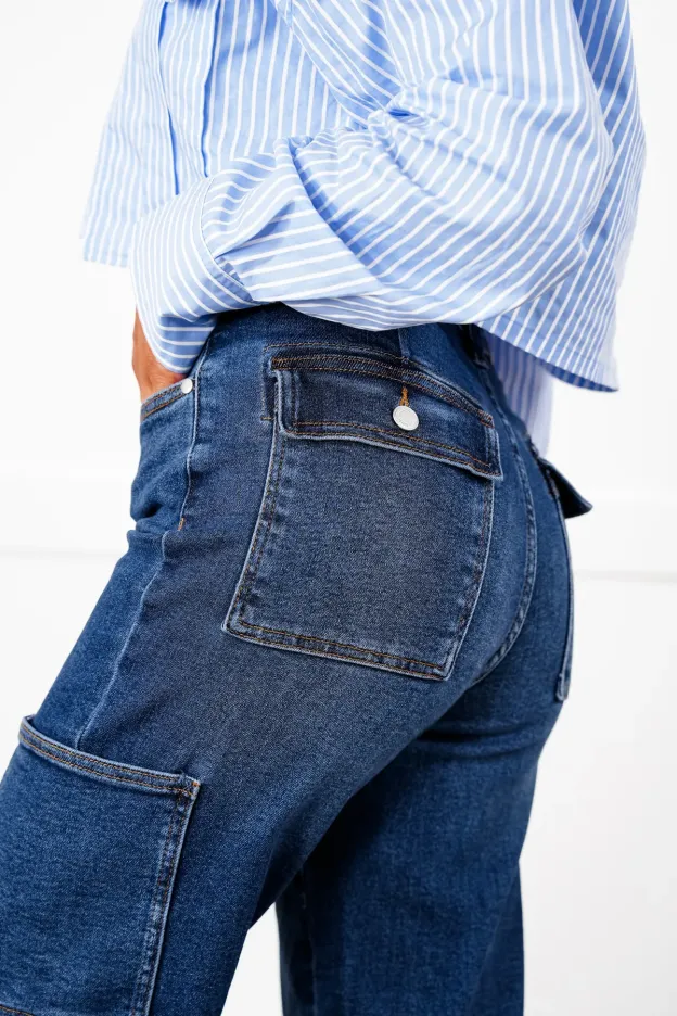 Tummy Control High Rise Cargo Wide Leg Jeans (Buy 2 Free Shipping)