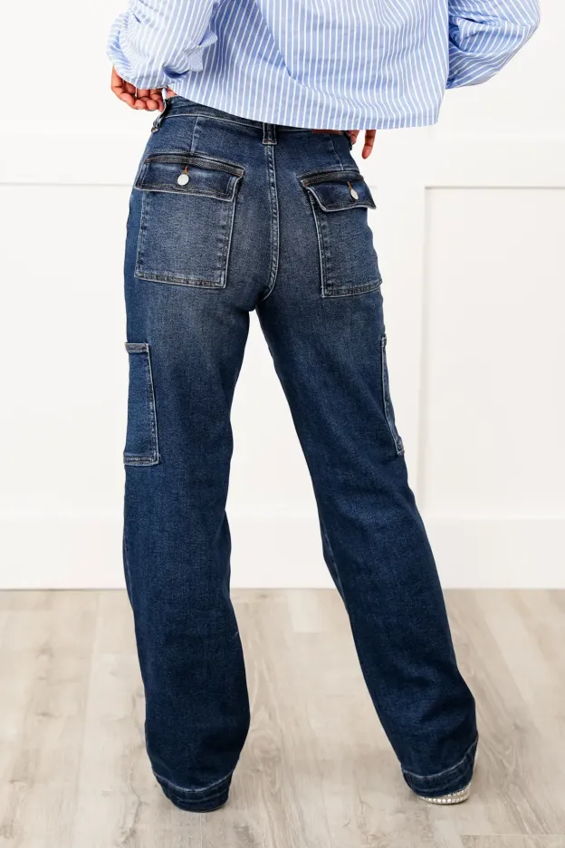 Tummy Control High Rise Cargo Wide Leg Jeans (Buy 2 Free Shipping)