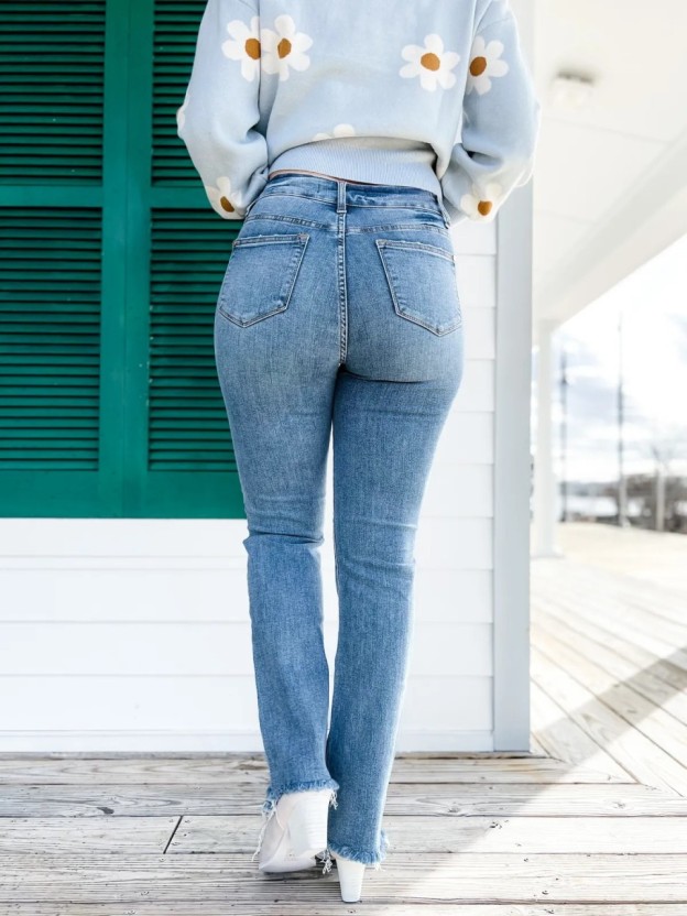 Vintage Double Button Frayed Hem Bootcut Jeans (Buy 2 Free Shipping)