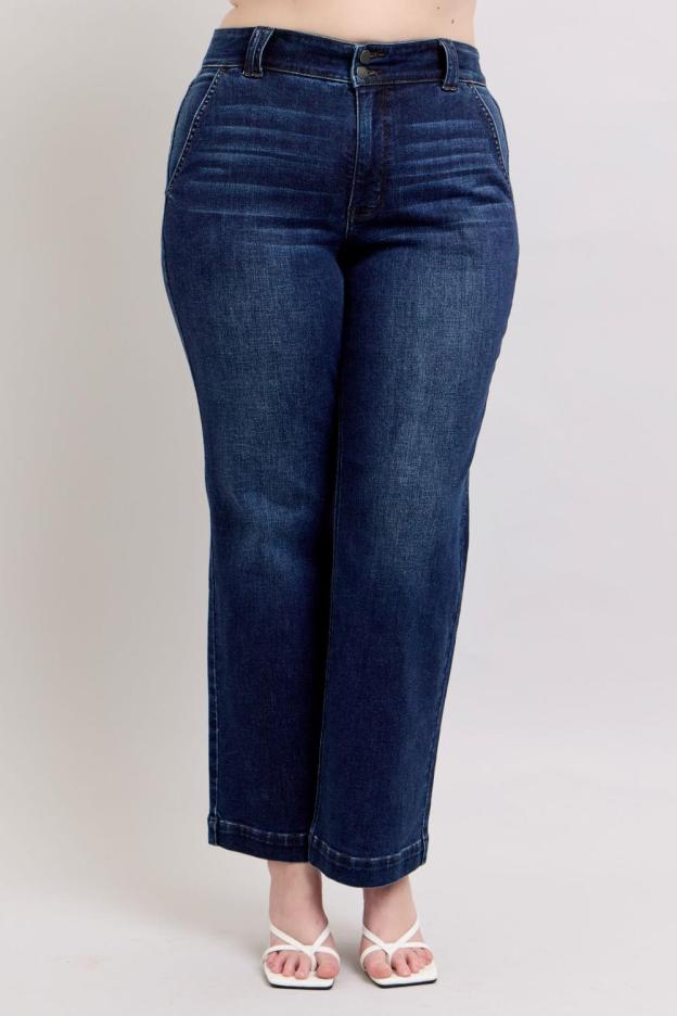 High Rise Double Button Wide Leg Jeans (Buy 2 Free Shipping)