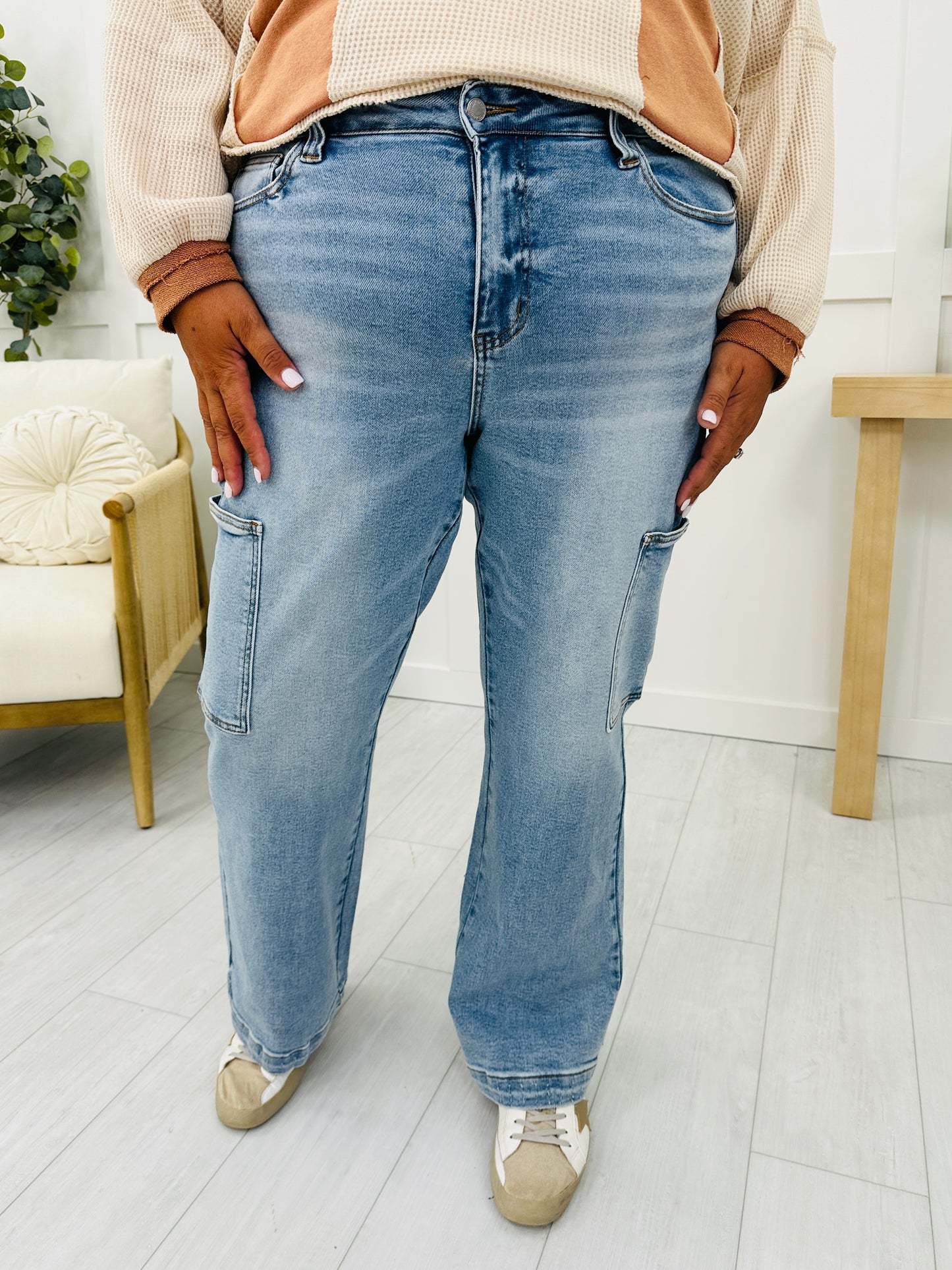 Leila High Rise Tummy Control Cargo Straight Jeans (Buy 2 Free Shipping)