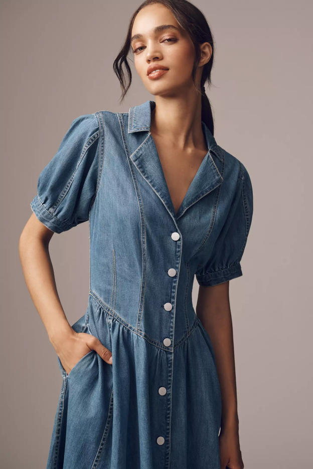 Pilcro Short-Sleeve Denim Midi Shirt Dress(Buy 2 Free Shipping)