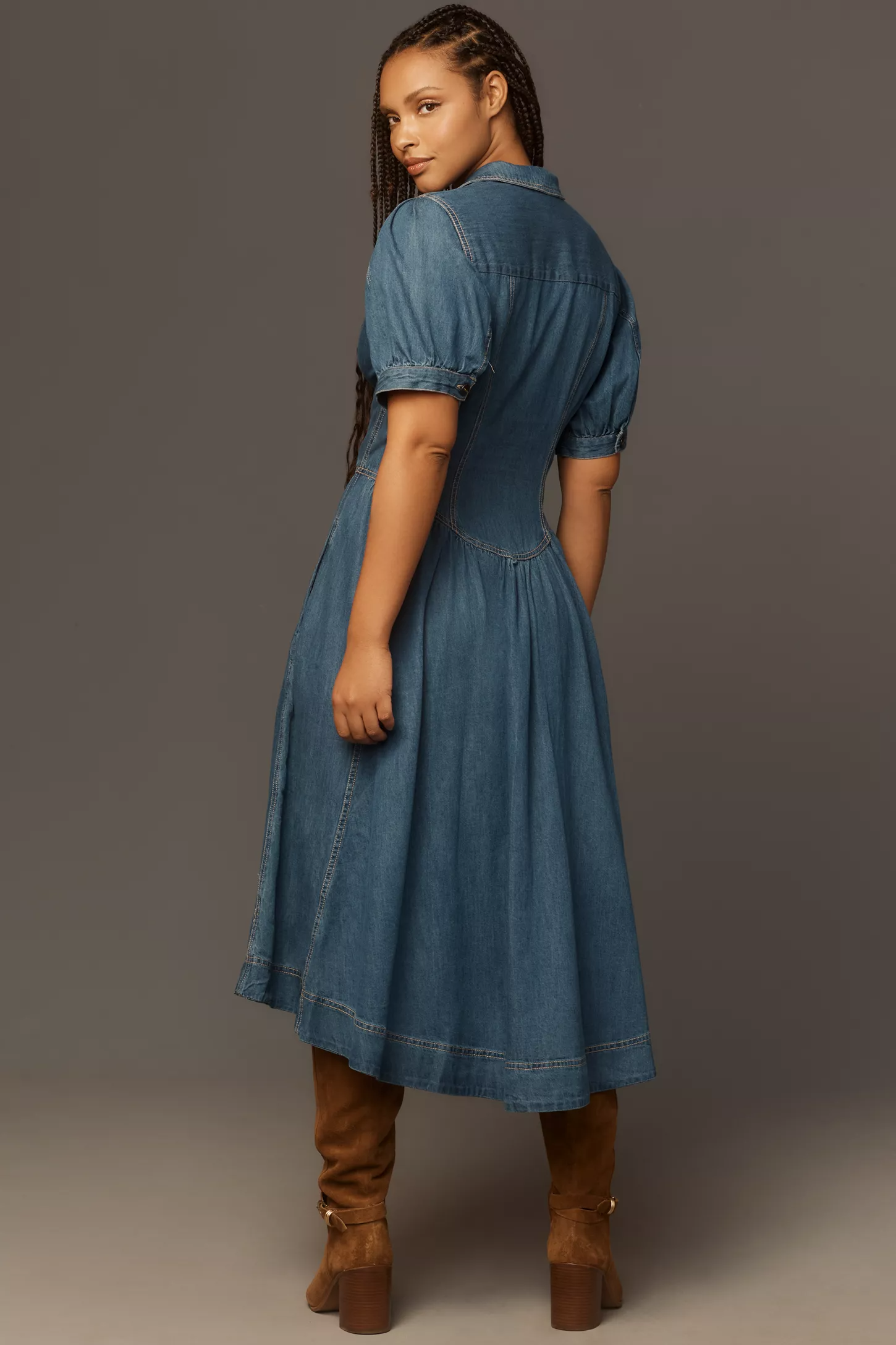 Pilcro Short-Sleeve Denim Midi Shirt Dress(Buy 2 Free Shipping)
