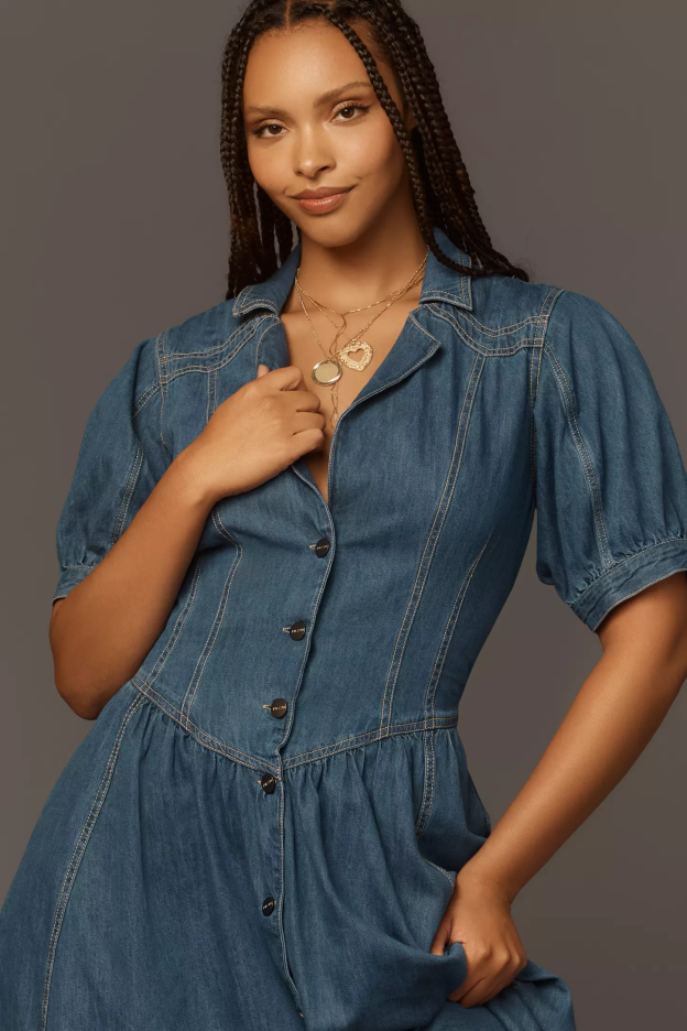 Pilcro Short-Sleeve Denim Midi Shirt Dress(Buy 2 Free Shipping)