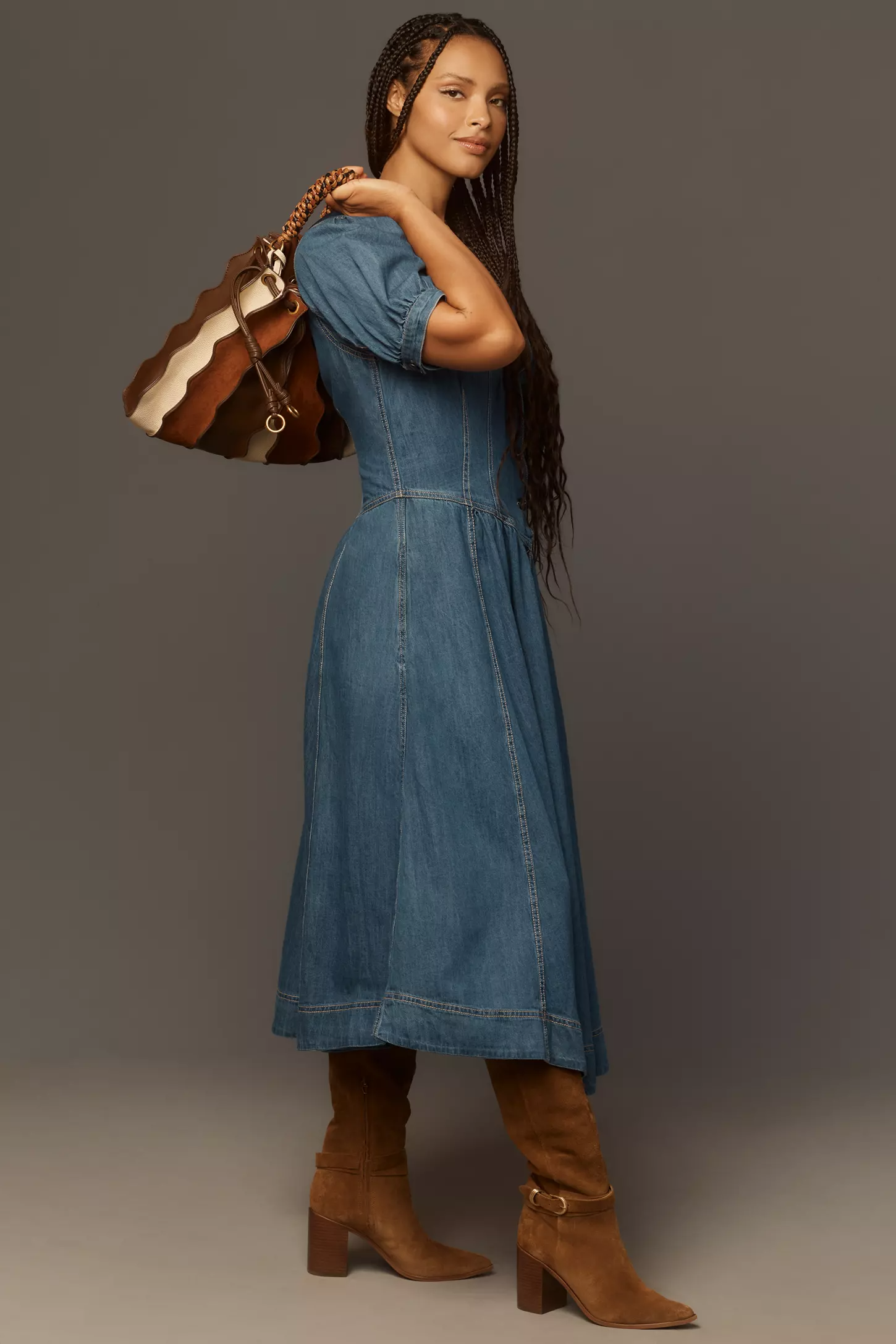 Pilcro Short-Sleeve Denim Midi Shirt Dress(Buy 2 Free Shipping)