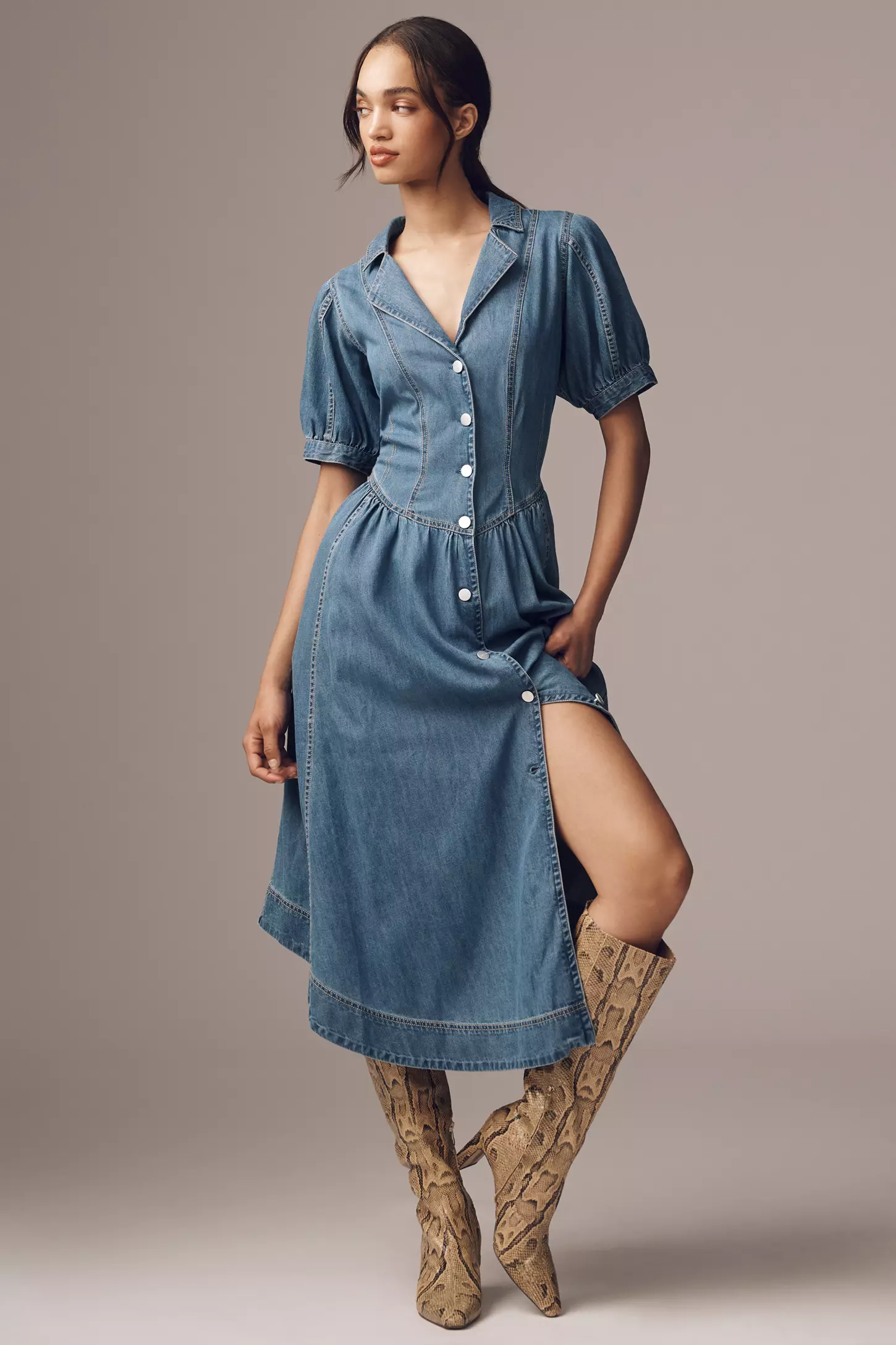 Pilcro Short-Sleeve Denim Midi Shirt Dress(Buy 2 Free Shipping)