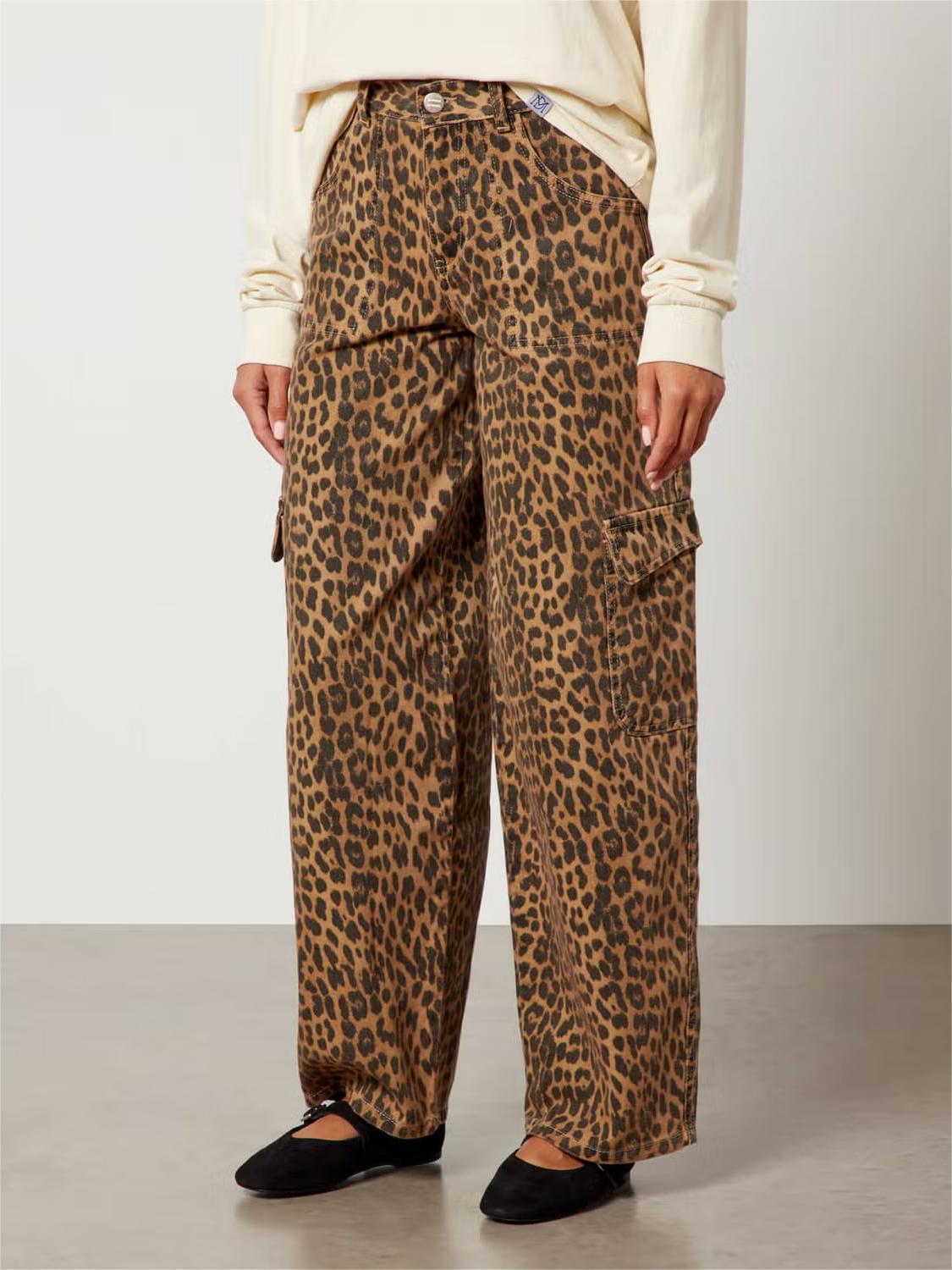 Leopard Print Cargo Jeans