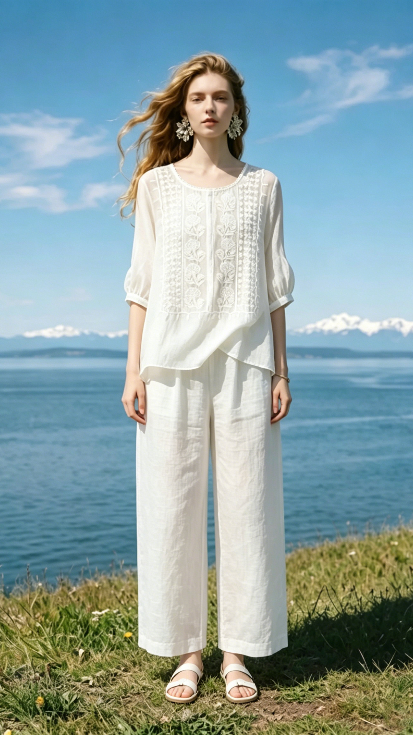 [Copy]Women's Cotton-Linen Sleeveless A-Line Top with Ruffled Hem