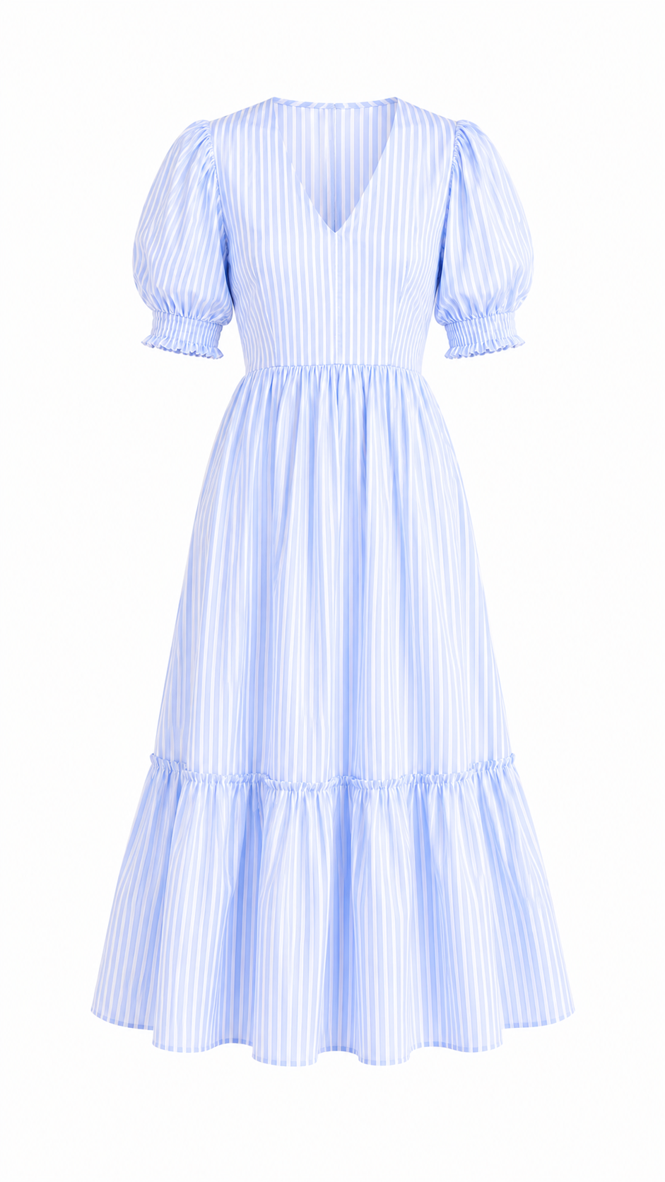 Mouchica V Neck Puff Sleeve Tiered Midi Dress Women Vintage Summer Vacation Floral Striped Dress