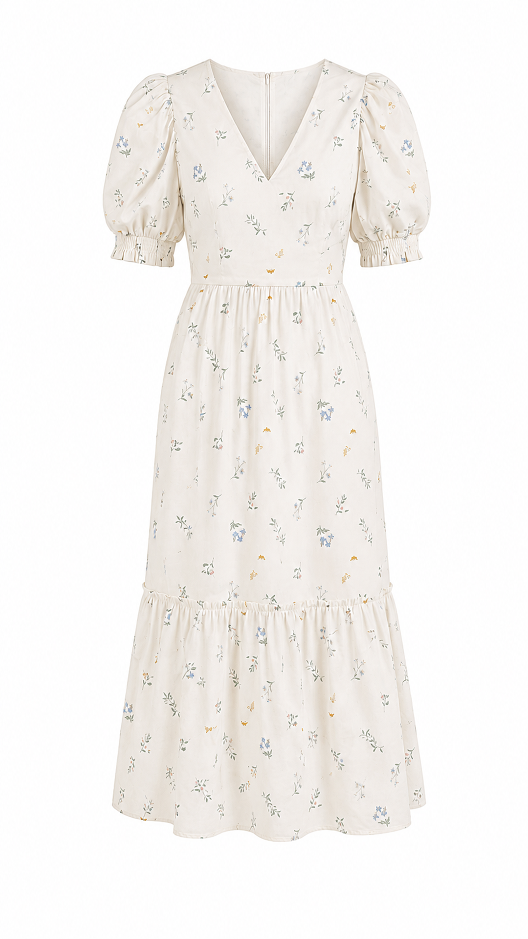 Mouchica V Neck Puff Sleeve Tiered Midi Dress Women Vintage Summer Vacation Floral Striped Dress