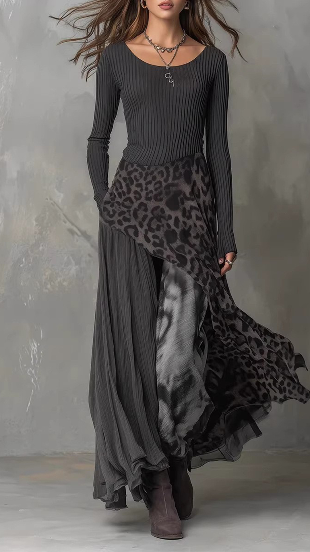 Women's Cotton-blend Stand Collar Single-breasted Long Sleeve Flared Maxi Dress