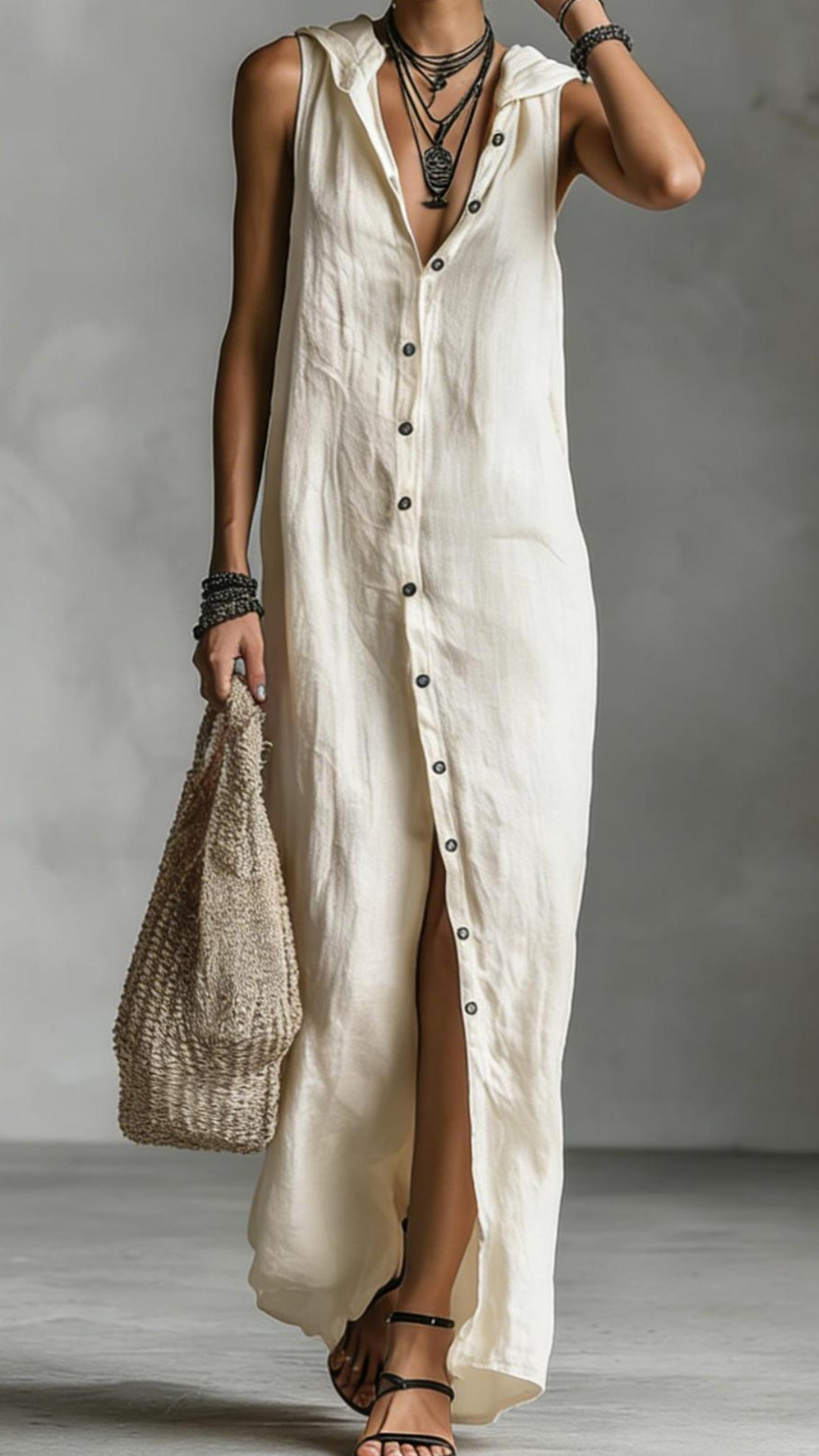 Women's button-down sleeveless hooded dress