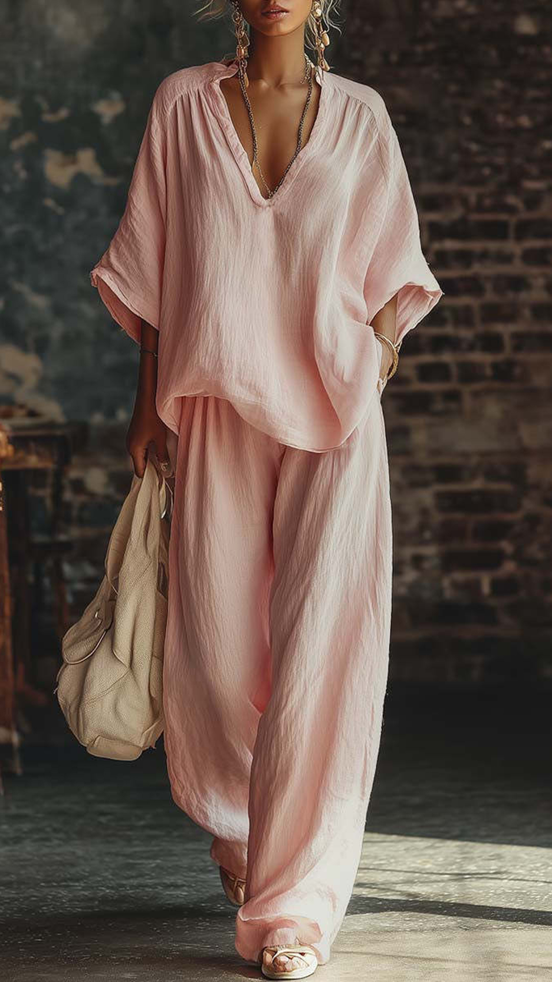 Women's Wrap-Waist Cotton-Blend Two-Piece Set