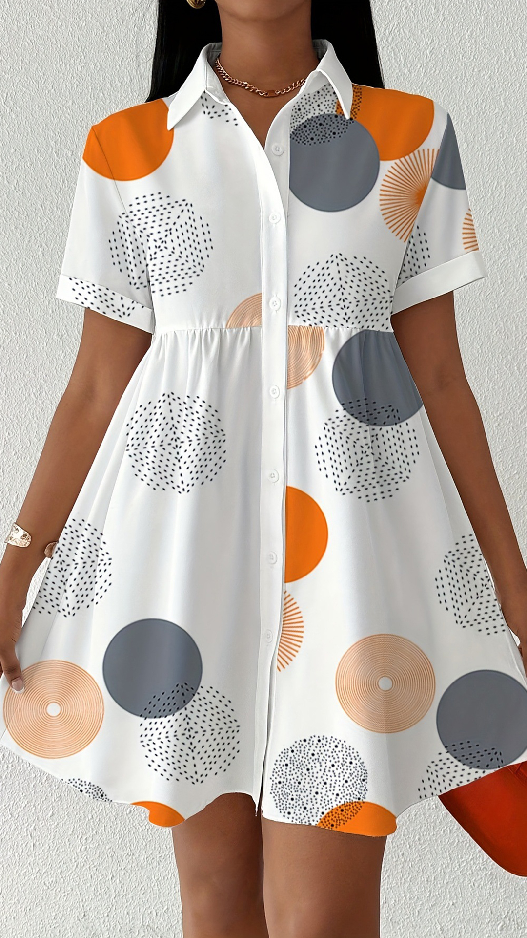 Women's Geometric Dot Cotton-Blend Shirt Dress