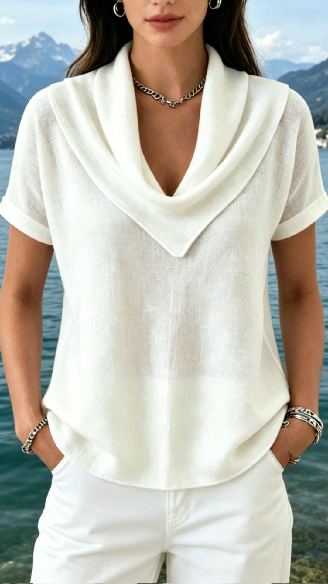 Women's Doll Collar Printed Polyester Blouse