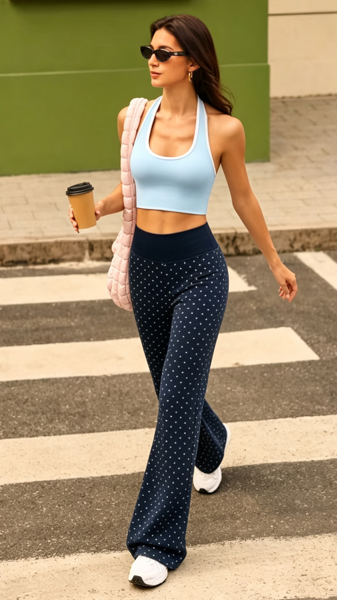 Polka Dot High-Waisted Flare Pants for Women – Vintage Slimming Casual Wide-Leg Trousers with Elegant Drape