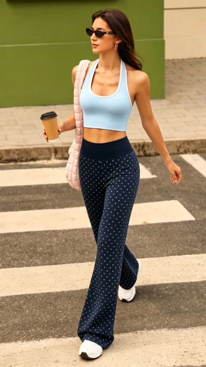 Polka Dot High-Waisted Flare Pants for Women – Vintage Slimming Casual Wide-Leg Trousers with Elegant Drape