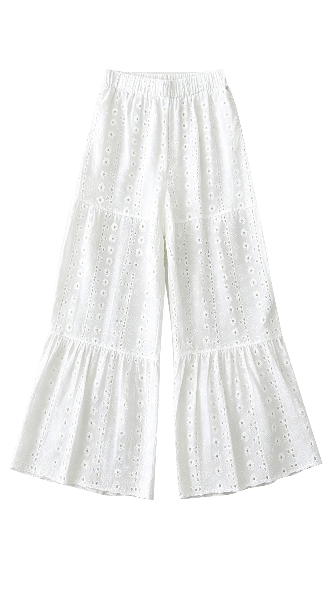 Summer New Heavy Lace Embroidered High-Waist Straight-Leg Wide-Leg Pants for Women