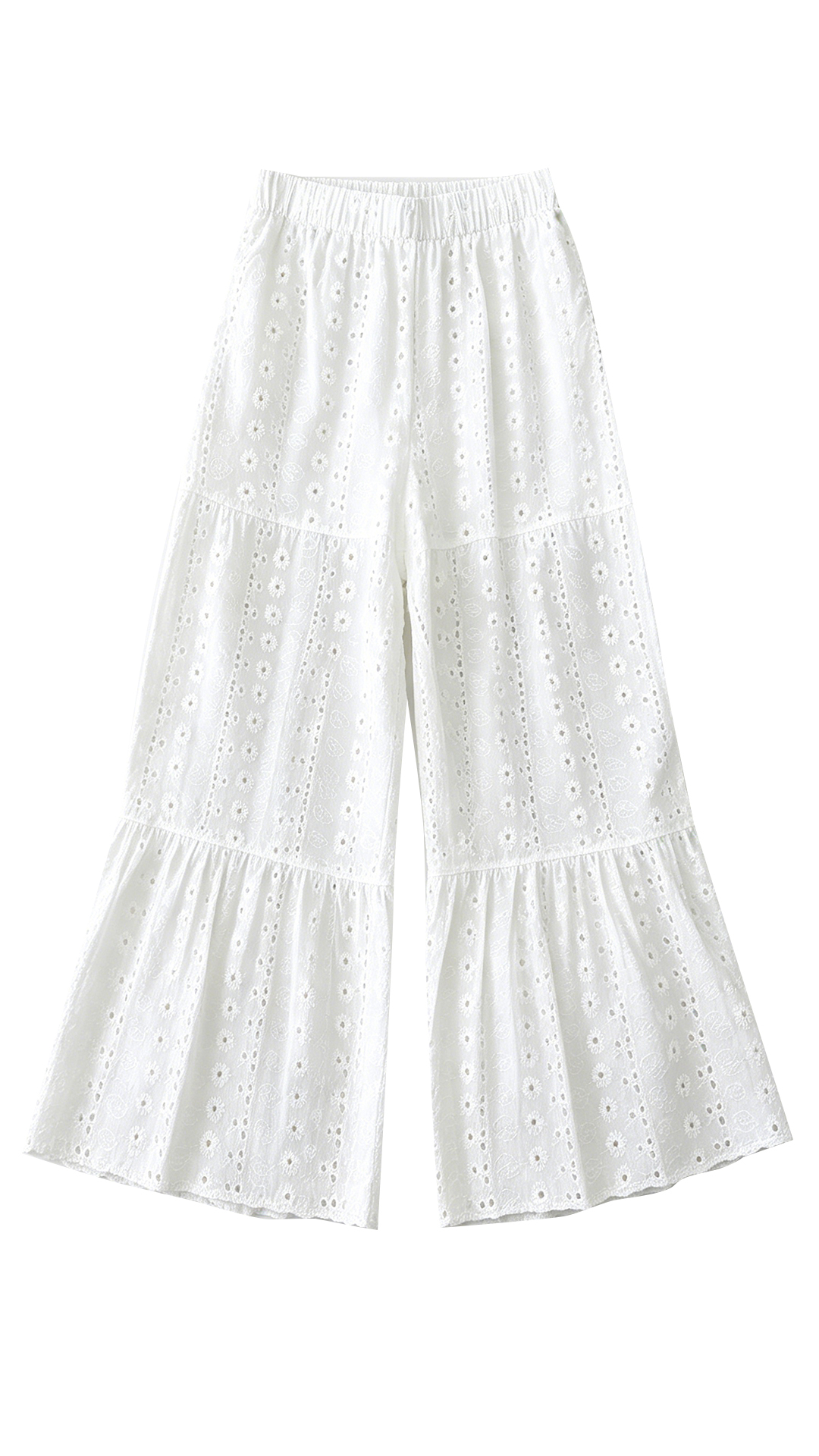 Summer New Heavy Lace Embroidered High-Waist Straight-Leg Wide-Leg Pants for Women