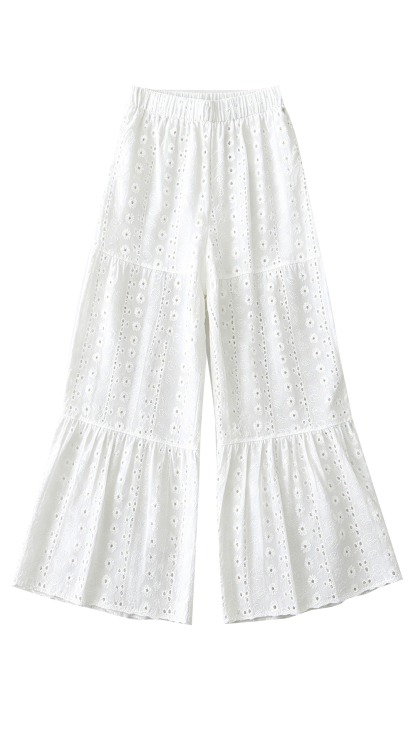 Summer New Heavy Lace Embroidered High-Waist Straight-Leg Wide-Leg Pants for Women