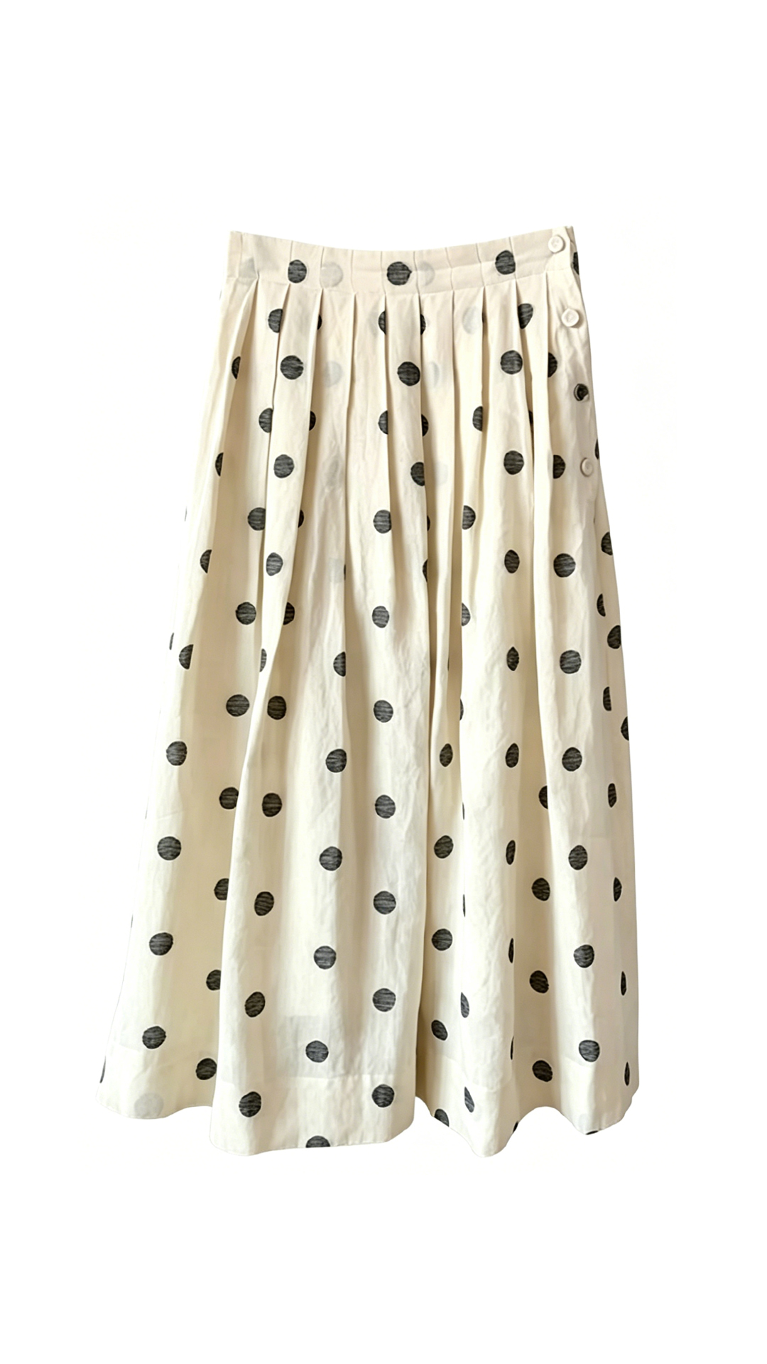 French retro linen polka dot midi skirt for women, summer high-waisted pleated versatile casual A-line swing skirt
