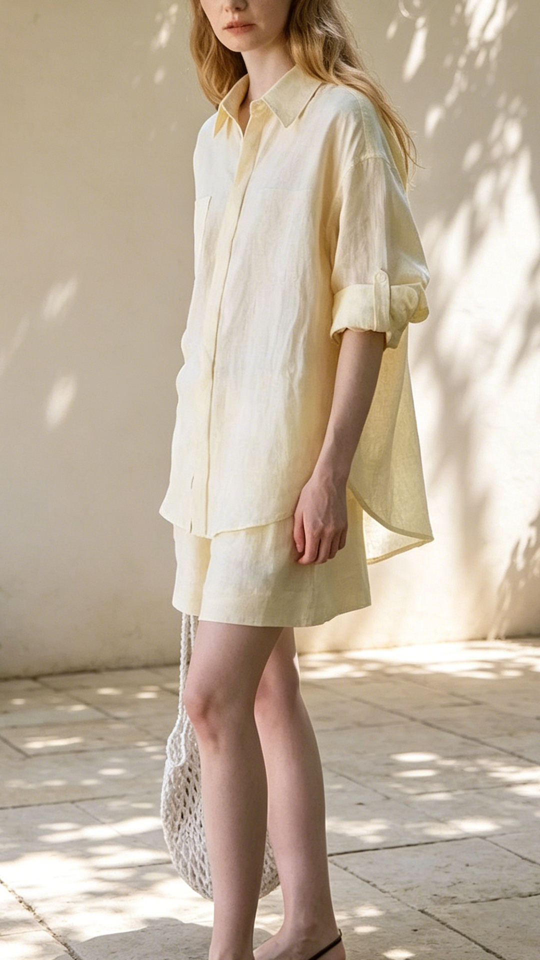 Summer lightweight old-money style linen luxury sun-protective shirt and shorts set