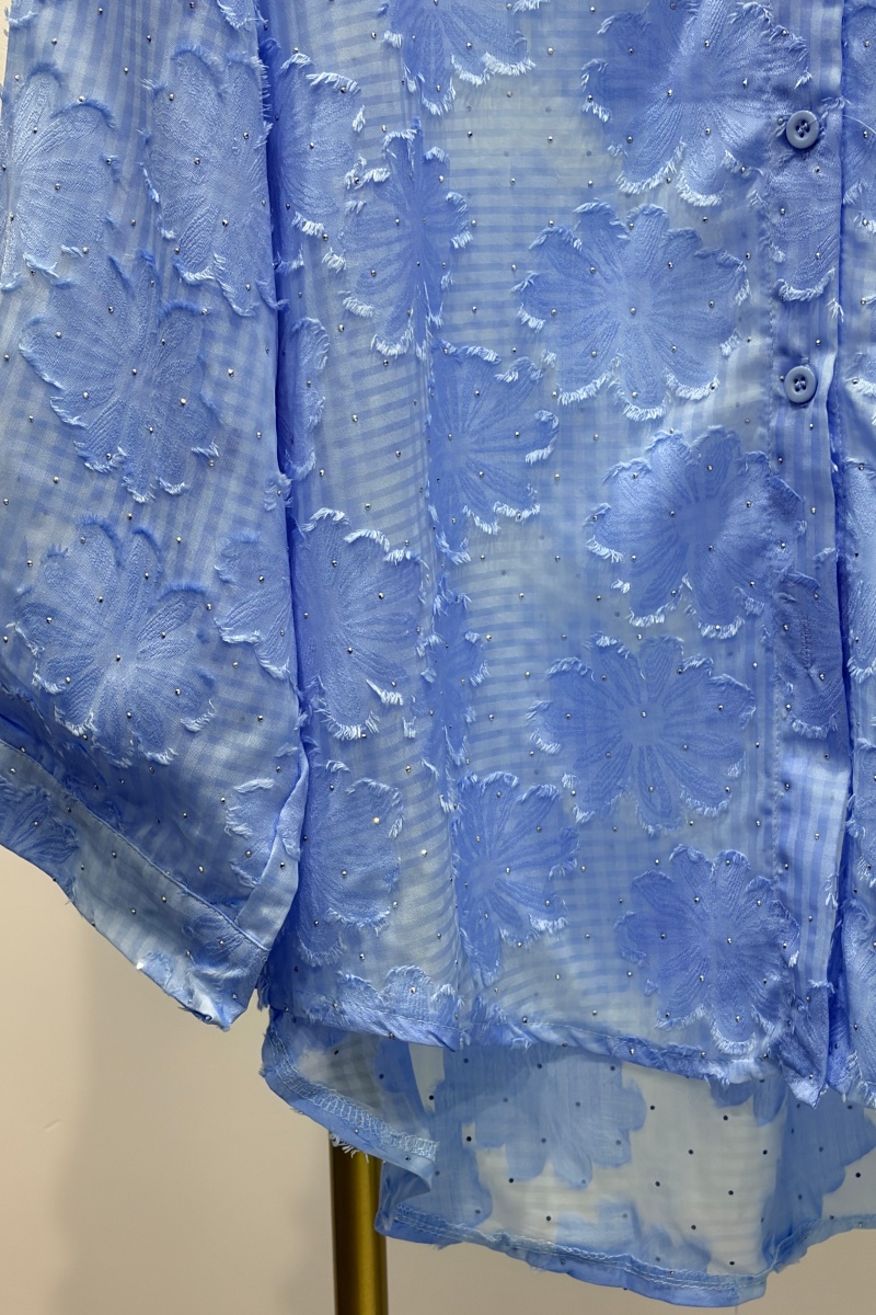 Women's Solid-Color Jacquard Long-Sleeve Shirt with Hot-Fix Rhinestones