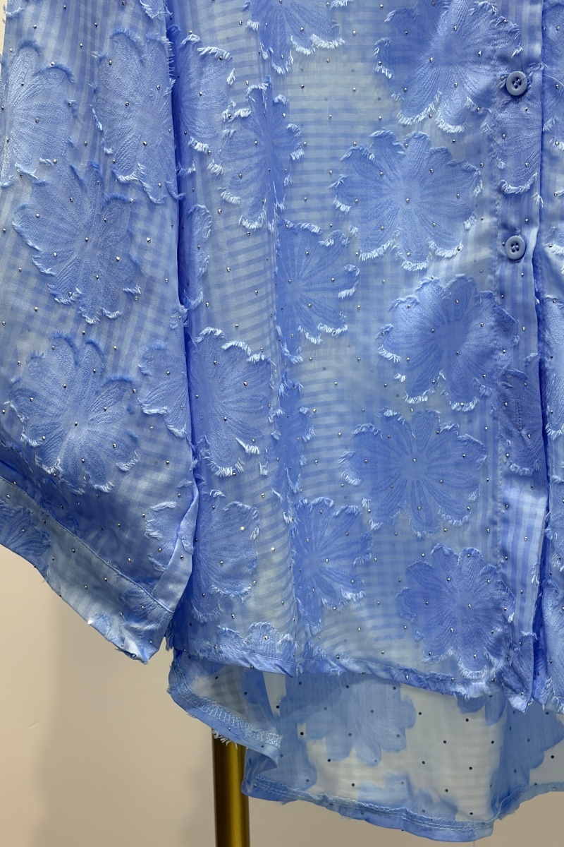 Women's Solid-Color Jacquard Long-Sleeve Shirt with Hot-Fix Rhinestones