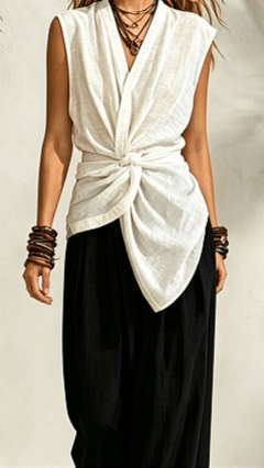 Women's Cotton Blend V-neck Sleeveless Twist Front Top